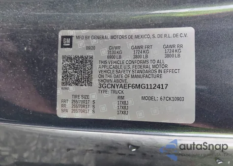 2021 Chevrolet Silverado 1500 4Wd Long Bed Wt из США, поврежденный, VIN 3GCNYAEF6MG112417